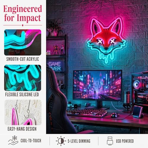 Cyberpunk Fox Neon Sign, Pink & Ice Blue LED Light for Wall Decor - Image 4