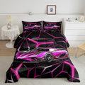 Feelyou Sports Car Comforter Set Full Size, Rose Pink Racing Car Bedding Set 3Pcs for Kids Boys Teens Bedroom Decor, Geometric Print Quilt Set with 2 Pillowcase by Feelyou