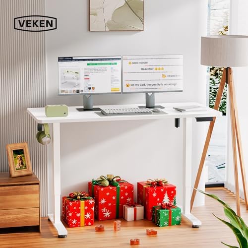 Veken 55 Inch Large Electric Standing Desk, Gaming Table, White - Image 2