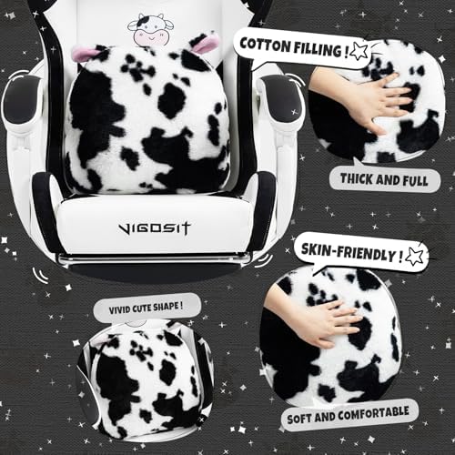 Vigosit Cute Gaming Chair with Footrest - Ergonomic Computer Chair Cow Print Design, High Back PU Leather Office Chairs with Lumbar Support for Adults - Image 4