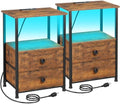 LOAKEKEL Nightstands Set of 2, LED Night Stand with Charging Station by LOAKEKEL