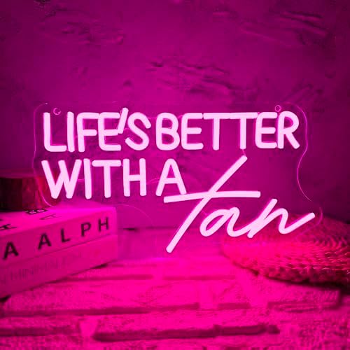 Allball Life’S Better With A Tan Neon Sign, USB Powered Dimmable LED Neon Light, for Summer Tanning Home Room Wall Decor Tropical Vacation Decor, Office Or Gift for Summer Lovers(14.1 * 7.8 In) by Unknown