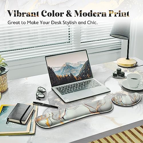 Gimars Upgrade Enlarge Gel Memory Foam Set Keyboard Wrist Rest Pad, Mouse Wrist Cushion Support for Office,Could Golden Computer, Laptop, Mac,Cloud Golden - Image 2