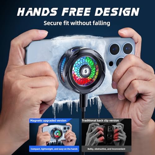 3 in 1 Magnetic Cell Phone Cooler for Gaming - Comvin Mobile Phone Cooling Fan with Clip, Portable RGB Radiator for iPhone MagSafe Series/Android/iPad, Cellphone Gaming, Live Streaming, Outdoor Vlog - Image 5