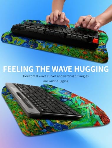 Ergonomic Wave Wrist Rest with Keyboard Stand, Cushioned Palm Rest, Comfortable Integrated Memory Foam for Natural Typing and Relieve Wrist Pain, Van Gogh Iris Flower - Image 4