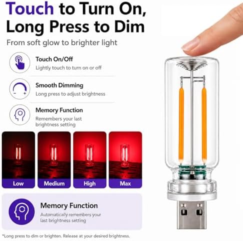 4PCS Dimmable USB Touch Control Led Night Lights, Glass Plug in USB Light Bulbs, Cute Interior Car Lights, Retro Led Ambient Lighting, Small Mood Lamp for Bedroom, Hallway, Nursery, Camping - Image 2