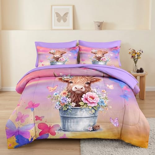 Pamnest Queen Comforter Set with Sheets, 7 Pieces Highland Cow Bedding by PAMNEST