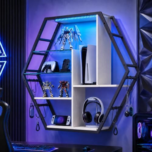 kepptory 39 inch Large Gaming Floating Shelves with LED Lights by kepptory