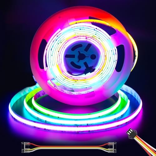 RGB Smart IC COB LED Strip Light 18ft Addressable Chasing Color 12V LED Light Strip Multicolored Flexible RGB Lights for Party, Decoration, Home DIY Lighting Projects(NO Adapter or Controller) by GINGSOW