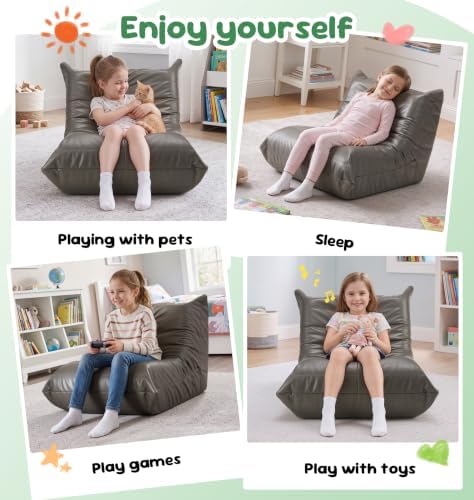Hobestluk Bean Bag Chair Leather Togo Sofa Memory Foam for Play Room Small | Medium Black,Ergonomic Design,Floor Chair,Waterproof,Easy Clean,Anti-slip Bottom,No Assembly Required,For Bedroom Reading - Image 4