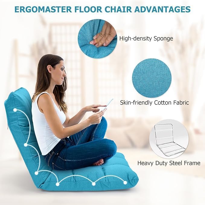 ERGOMASTER Video Gaming Floor Chair with Adjustable 14-Position Memory Foam, Folding Floor Sofa Chair Lounger Folding Sleeper Bed Couch Recliner for Reading Gaming Meditating, Fully Assembled - Image 6