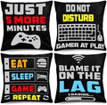 Whaline 4 Pack Video Game Throw Pillow 16 x 16 Inch Gamer Controller Pillow Cover Gaming Throw Cushion Cover Gamepad Logo Pillowcases for Home Office Car Sofa Couch Living Room by Whaline