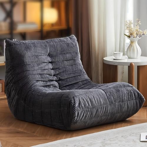 ZCUBED Large Bean Bag Chairs for Adults, Memory Foam Lounge Chair, Soft Corduroy Big Bean Bag Chair Lazy Sofa, Comfy Floor Beanbag Chair Single Sofa for Bedroom Living Room Fireside Book Nook, Grey by ZCUBED