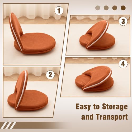 YOUKEEEJOJO Floor Chair 5-Position Adjustable Back Support Chair Foldable Camping, Floor Lounger,Corduroy Fabric, Video-Gaming Reading Watching, Indoor Outdoor Use(0range) - Image 4