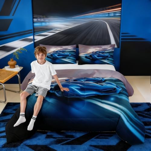 Race Car Toddler Bedding Set Cool Sports Car bedding comforter sets, Racing Car Competition bed sets for Boys youth Extreme Sports Theme Kids Room Decor, automobile vehicle Comforter Full Size by Erosebridal