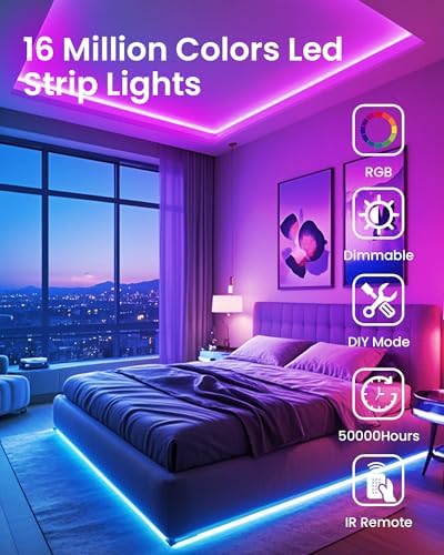 VOLIVO LED Strip Lights for Bedroom 200ft(2 Rolls of 100 ft), Smart Bluetooth RGB Light Strips with App Control & Music Sync, Color Changing LED Lights for Room, Home, Party Decor - Image 3
