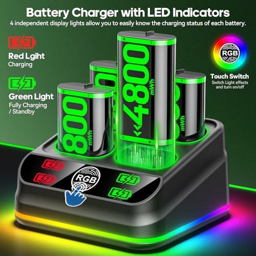 Rysker 4x4800mWh Rechargeable Battery Pack for Xbox with Charger, Controller Batteries Pack with Charging Station for Xbox One/S/X/Elite Controllers for Xbox One Games - Image 5