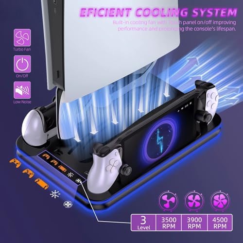 PlayStation Portal Charger, PS5 Stand and Cooling Station with RGB LED Controller Charging Dock Accessories, PS5 Edge Controller and PS Portal Charger, Headset and Remote Holders - Image 2
