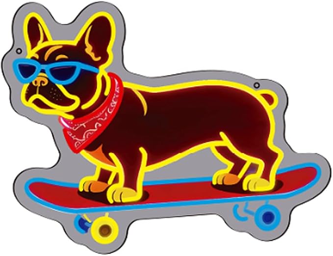 French Bulldog Skateboarding Neon Sign, Skateboard Dog Frenchie Wearing Glasses Neon Signs | Dimmable LED Bulldog Wall Art Decor | Frenchie Dog Lover Gifts - Image 2