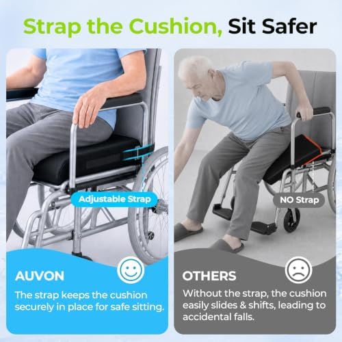 AUVON Gel Wheelchair Seat Cushion with Waterproof Cover for Pressure Sore & Ulcer, Ergonomic Chair Cushion with U-Cutout for Tailbone Pain, Back Pain Relief, Memory Foam Wheelchair Cushion, Anti-Slip | Ergonomic Chair Cushion with U-Cutout for Tailbone... - Image 5