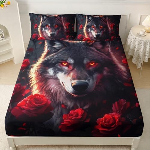 HOSIMA Floral Wolf Bedding Set Twin for Teen,1 Fitted Sheet+2 Pillowcases. - Image 2