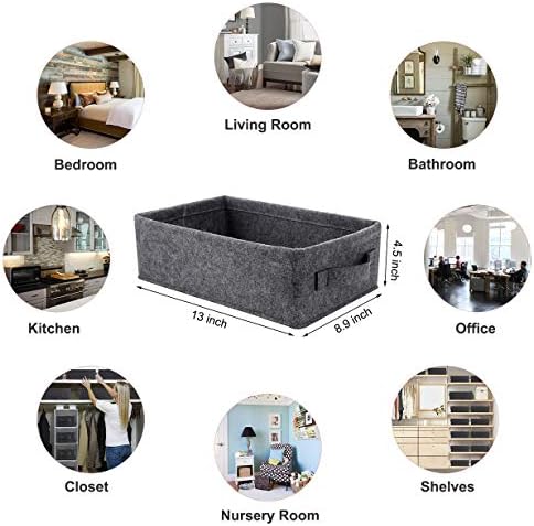 Medium Storage Basket Shlef Low Storage Bin Rectangle Felt Fabric Baskets Storage Bins Organizer for Underwear Socks Bra Towel Toiletry Baby Products Storage Basket Light Gray - Image 4