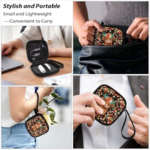 Floral Print Highland Cow Earphone Case Earbuds Small Carrying Cases Portable Headphone Organizer Storage Pouch Bag with Handle - Image 7
