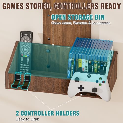 2-Tier Floating TV Wall Shelf With Video Game Storage, Controller Holder - Image 4