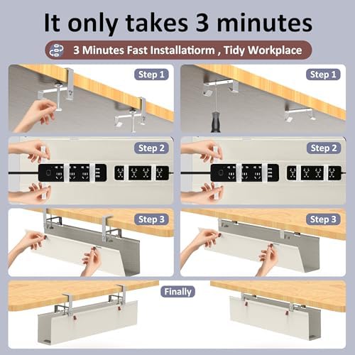 36" Under Desk Cable Management Tray for Home Office, No Drill Cord Organizer for Glass & Wood Table, Anti-Sag Oxford Fabric Wire Management Hider, Fits Surge Protector (Beige, 36") - Image 4