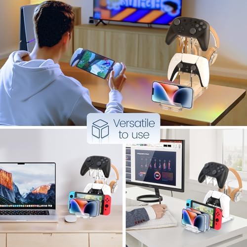 Kzlaonef Acrylic Game Console Shelf for PS5/Xbox/Switch | Desk Organizer with Headset & Controller Holder | Modern Gaming Accessory Storage - Image 7