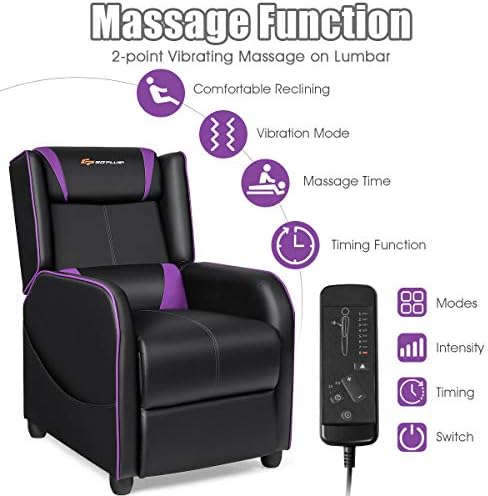 POWERSTONE Gaming Recliner Chair, Reclining Gaming Chairs for Adults Ergonomic Leather Sofa with Footrest Lumbar Support Headrest and Side Pouch for Living Room Home Theater, Purple - Image 5