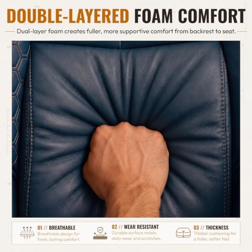 Dowinx Big and Tall Gaming Chair with Footrest for Home Office 500LBS Blue | High Back Leather Office Chair, Extra-Wide & Thick-Padded Seat Cushion with Ergonomic Lumbar Support and Soft Linkage Armrest - Image 5