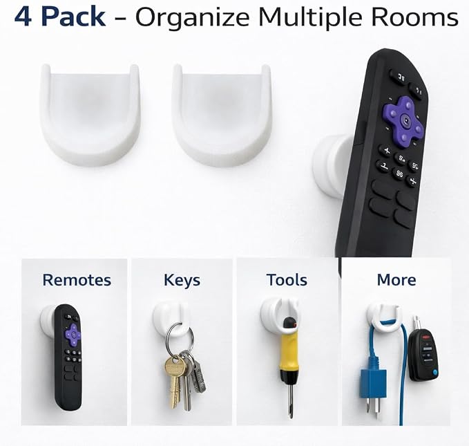 Magnetic Remote Control Holder Wall Mount 4 Pack Key Ring Tool Holder Remote Control Organizer Storage TV Remote Control Rack for Back of TV - Image 2