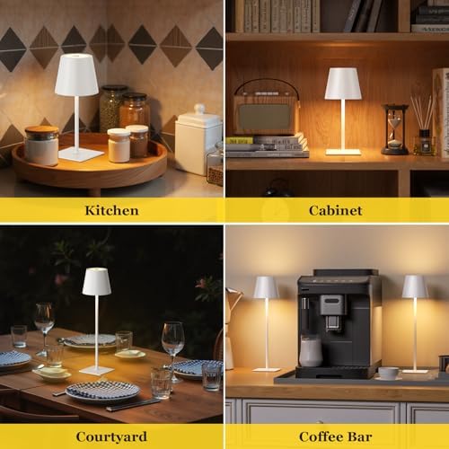 Kakanuo White Gold Cordless Rechargeable Table Lamp 5000mAh Battery Operated Lamps, 3 Colors Stepless Dimming Touch Lamp for Living Room, Kitchen Counter, Dining, Outdoor Patio, 2 Pack - Image 6