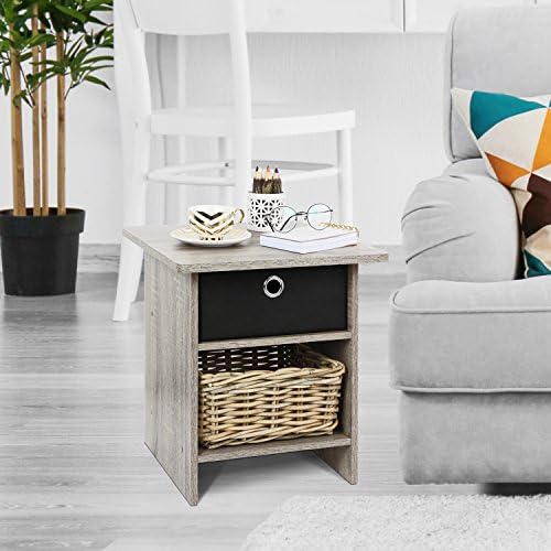 Furinno Dario Set of 2 Square Side Table, End Table, French Oak Grey - Image 2