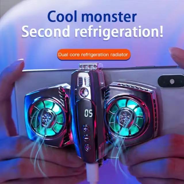 Phone Cooler for Tiktok Live Streaming, Mobile Gaming.Fast Cooling Cell Phone Refrigerator with Customized RGB Lighting, LED Temperature Display，Dual core Cooler - Image 3