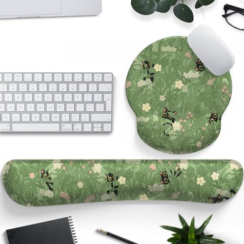 Cute Flower Mouse Pad Wrist Support Ergonomic Green Hide Out Cat, Keyboard Mouse Wrist Rest Non-Slip Gel Anime Kawaii 3D Mouse Pads Wrist Pad,Easy Typing,Pain Relief, Comfortable Computer Mouse Pad. by Mechanical+Cattle