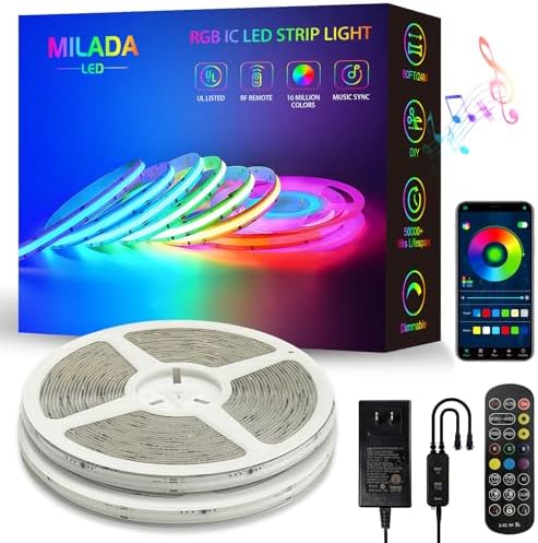 80ft/24M RGB Smart IC COB LED Strip Light, Color Flowing Strip Light by MILADALED