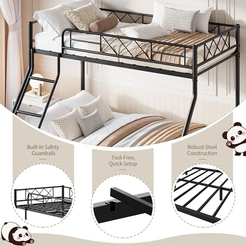 Garvee Metal Bunk Bed Twin Over Full, Heavy Duty Frame with Ladder & Guardrails, Sturdy Metal Slats, No Box Spring Needed, Space Saving for Dorm, Bedroom, Apartment, Matte Black - Image 6