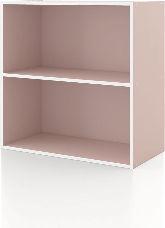 Homes: Inside + Out Apexa 2-Tier Cube Storage Organizer Shelves, Stackable Wood Bookcase Fits Cubby Bins for Organization, Dorm Teen Room Decor & Home Office, Light Pink by HOMESInsideOut