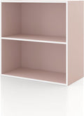 Homes: Inside + Out Apexa 2-Tier Cube Storage Organizer Shelves, Stackable Wood Bookcase Fits Cubby Bins for Organization, Dorm Teen Room Decor & Home Office, Light Pink by HOMESInsideOut