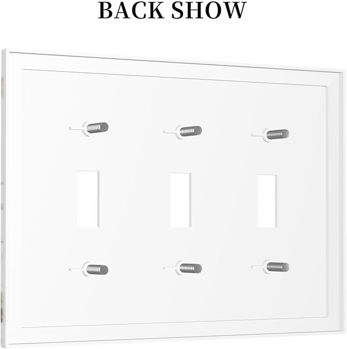 Decorative Light Switch Cover Plate Abstract Luxury White Gold Marble 3 Gang Wall Plate Triple Toggle Switch Plate Covers 3 Hole Electrical Switchplate Dimmer Faceplate for Bedroom Decor - Image 4