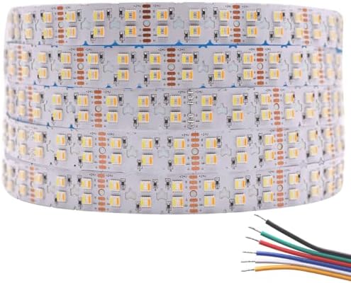 Bright Double Row Bendable RGBCCT 5in1 LED Strip 24V 660LEDs Micro Serrated And Center Cutout PCB Flexible S LED Strip RGB+W+WW 5 Colors In 1 LED 16.4ft 20mm Wide (Dual Row 660LEDs IP20) by SLLHUT