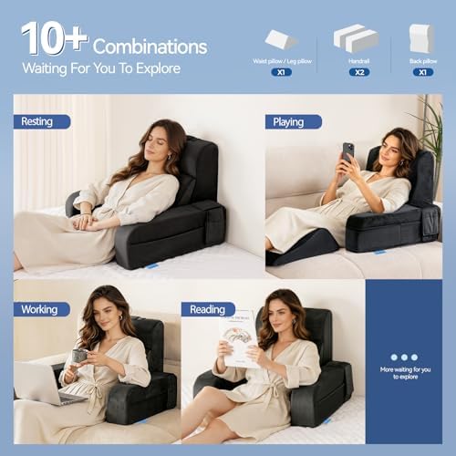 Kayfia Reading Pillow, Gel Memory Foam Back Rest Pillow, 19", Black - Image 4