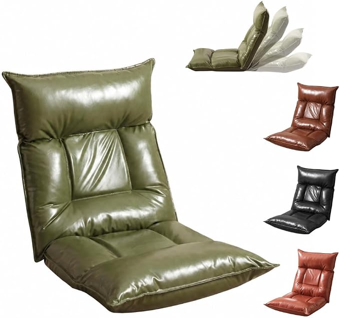 Floor Chair with Back Support, 42-Position Adjustable Gaming Chair for Adults, Faux Leather Floor Lounger, Reading Chairs with Neck Support, Foldable Floor Seat for Sleeping (Green Black) by Unknown