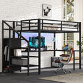 Bellemave Full Size Metal Loft Bed with L Shaped Desk and Wardrobe, Heavy Duty Loft Bed Frame with Storage Stairs, LED Loft Bed Frame with Charging Station & Safety Guard, Space Saving Loft Bed, Black by Bellemave