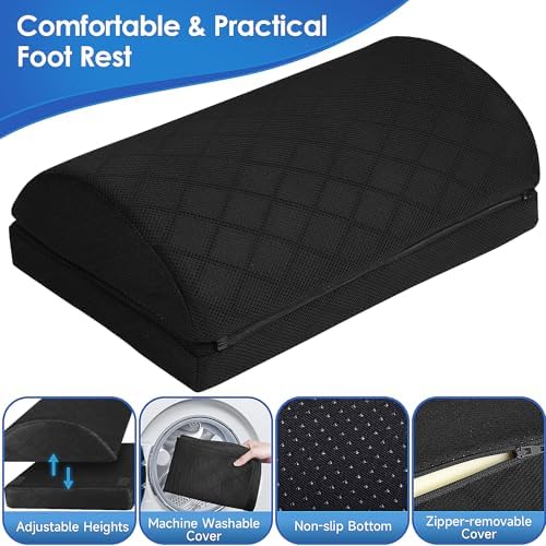 CushZone Foot Rest for Under Desk at Work, Black | 2-Height Adjustable Foot Stool for Office and Home, Office Desk Accessories, Ergonomic Foot Support - Image 3