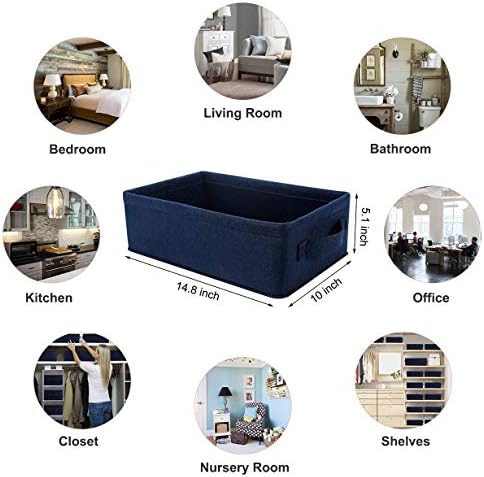 Small Storage Baskets Shelf Storage Baskets Navy Blue Fabric Storage Bin Narrow Storage Basket for Towels Dog Cat Toys Clothes Hats Belts Dippers Baby Toys Storage Basket Little - Image 6
