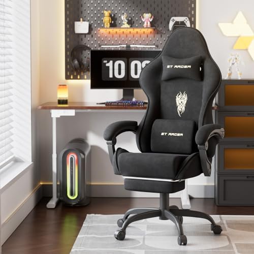 Ferghana Velvet Fabric Gaming Chair, High Back Ergonomic Gamer Chair for Adult, Comfortable Video Game Chair with Footrest and Massage Lumbar Cushion, Racing Reclining Office Computer Desk Chair Black - Image 2