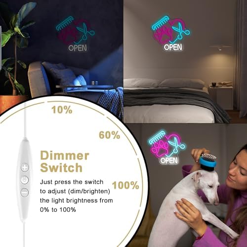 Mutank Pet Shop Open Neon Sign, Paw Neon Light USB Powered LED Dimmable Scissors Sign, for Pet Shop Business Sign Pet Spa Pet Salon Animal Clinic Decor Pet Grooming and Welcome Sign(13.3 * 12.2 In) - Image 4
